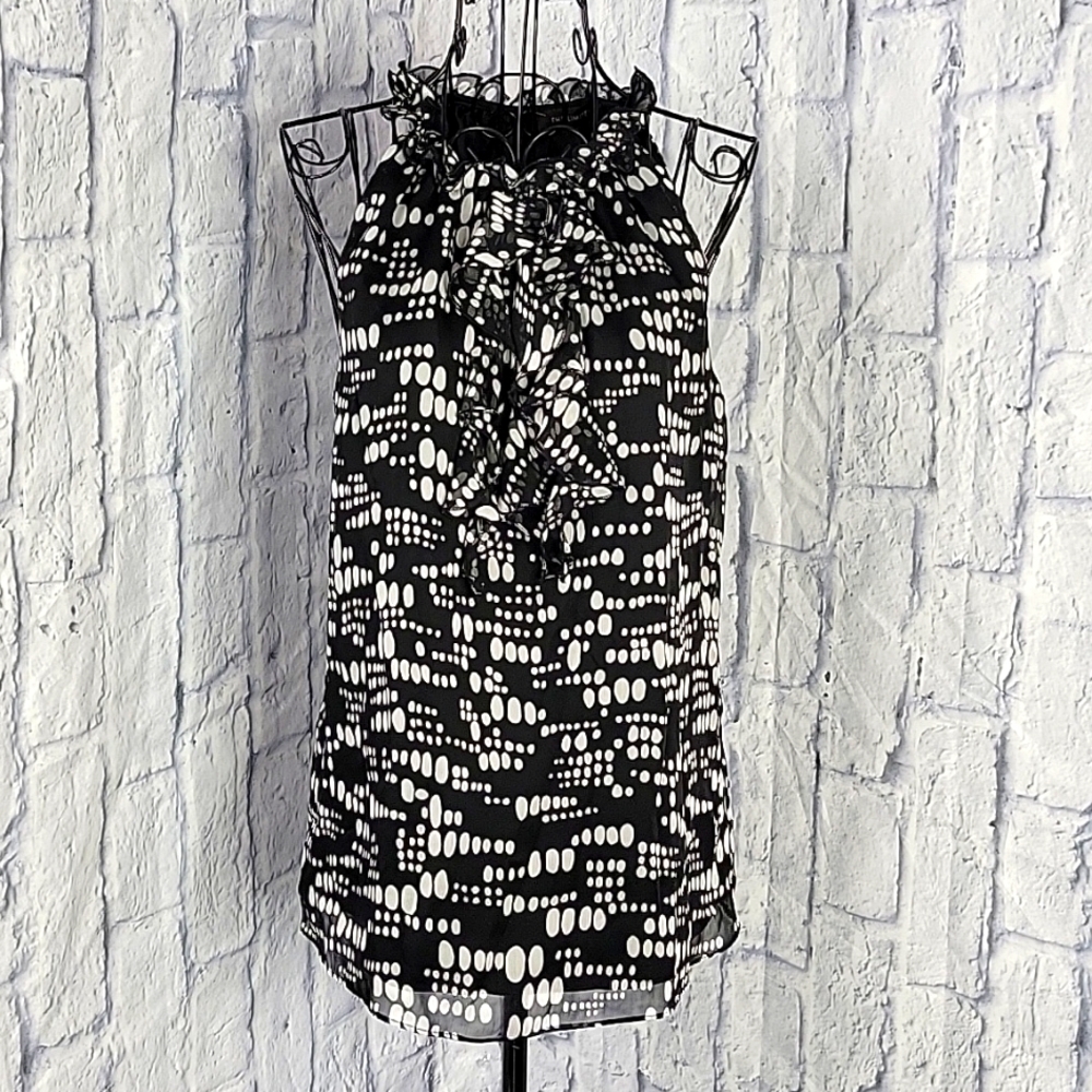 THE LIMITED Black and White Dotted Ruffled Sleeveless Blouse Medium